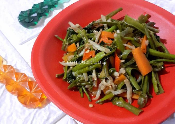 Cara Masakan Resep Sayur : Tumis Kangkung Teri Medan tanpa Minyak