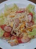 ผัดสปาเก็ตตี้ไส้กรอก,ไข่,ดอกกะหล่ำ - คีโต