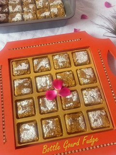 A picture of Rose Petal jam (Gulkand) flavored Bottle Gourd Fudge / Lauki Ki Barfi.