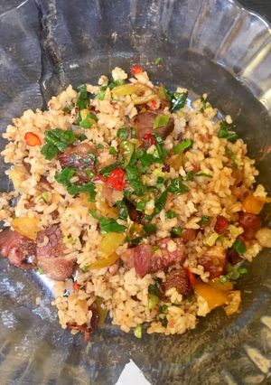 Foto resep Nasi goreng daging tumis bawang