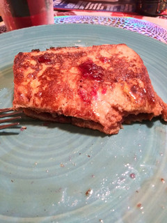 A picture of Pb&j stuffed french toast.