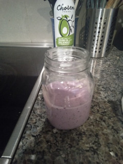 A picture of Banana blueberry peanut butter smoothie.