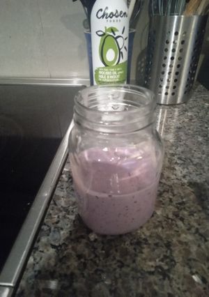 A picture of Banana blueberry peanut butter smoothie.