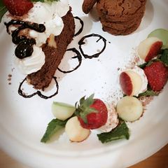 A picture of Walnut Brownie with Ice Cream.