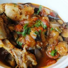 A picture of Chicken, Aubergine and Tomato Tagine.