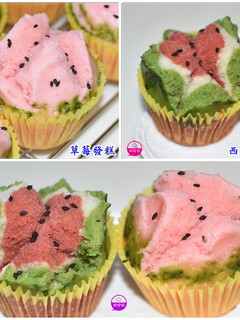 西瓜發糕 v.s 草莓發糕 的食譜成品照片