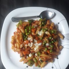 A picture of Red sauce pasta.