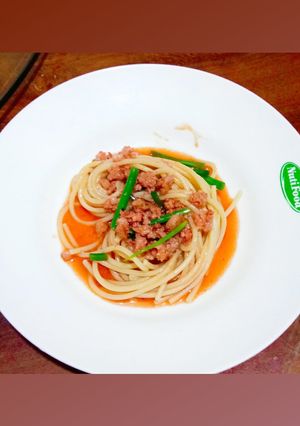 Hình của món Mì Ý xào thịt heo băm.