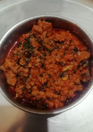 A picture of Methi keema curry.