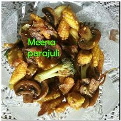 A picture of Babycorn mushroom bronkly stir fry.