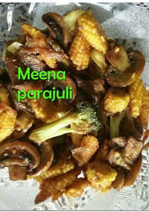 A picture of Babycorn mushroom bronkly stir fry.