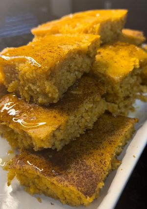 A picture of Honey Glazed Sweet Potato Cornbread.