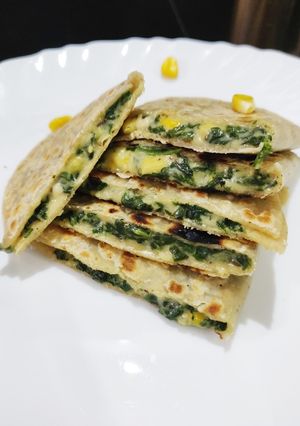 A picture of Spinach corn quesadilla.