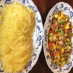 A picture of California Farm Spaghetti Squash Pepperonata Sauce.