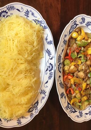 A picture of California Farm Spaghetti Squash Pepperonata Sauce.