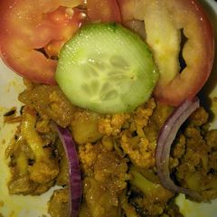 A picture of Masala fried aalu gobi.