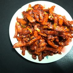 A picture of Honey Chilli Potato.Valentine Special.
