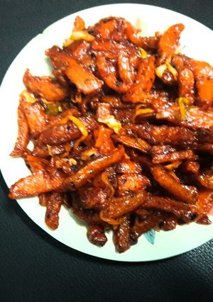 A picture of Honey Chilli Potato.Valentine Special.