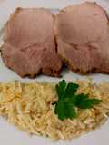 Pedro Ximénez Braised Pork Loin with Kritharaki Pasta and Cheese