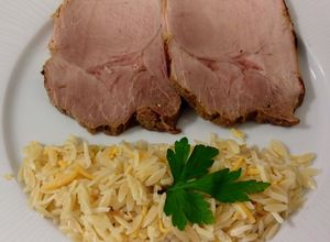 Foto principal de Roti de cerdo mechado al Pedro Ximénez y pasta Kritharaki con queso