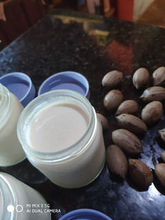 Una foto de Yogurth mixto de leche vegetal de nuez y leche de vaca