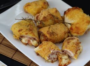 Foto de Bifes de frango enrolados em queijo e fiambre