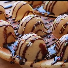 Eggless chocolate waffles A picture of Eggless chocolate waffles.