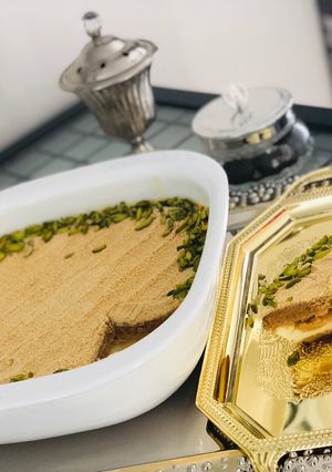 A picture of Toasted Milk Basbousa With Cream.