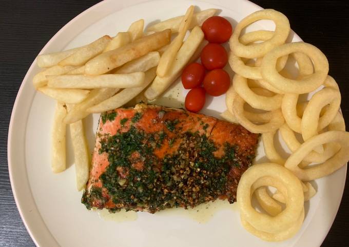 Salmon fish and chips