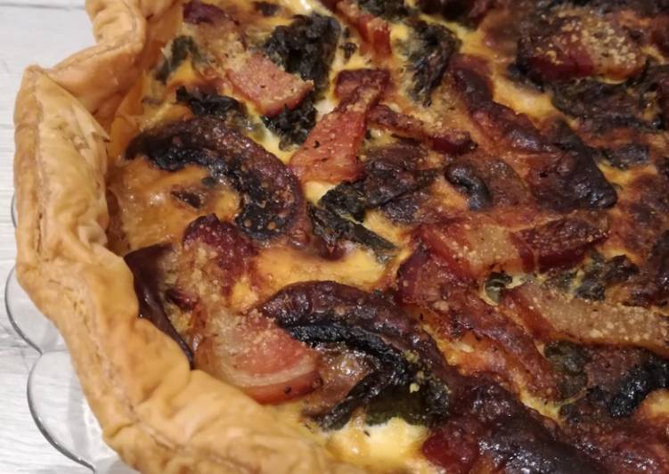 Steps to Make Speedy Tarta champiñones-Kale-tocino