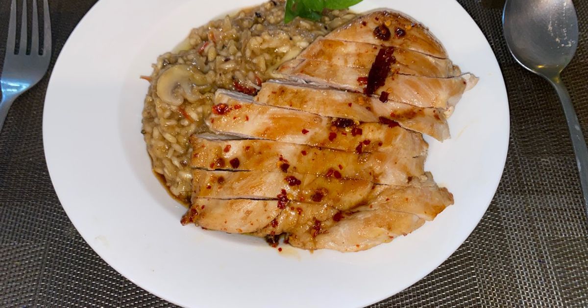Resep Spicy risotto with mushrooms and glazed chicken breast - foto hasil masakan