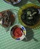 Daun ubi rebus sambal asam mentah dan nyemek2 ikan asin pedah