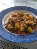 Pisto de verduras con virutas de jamón