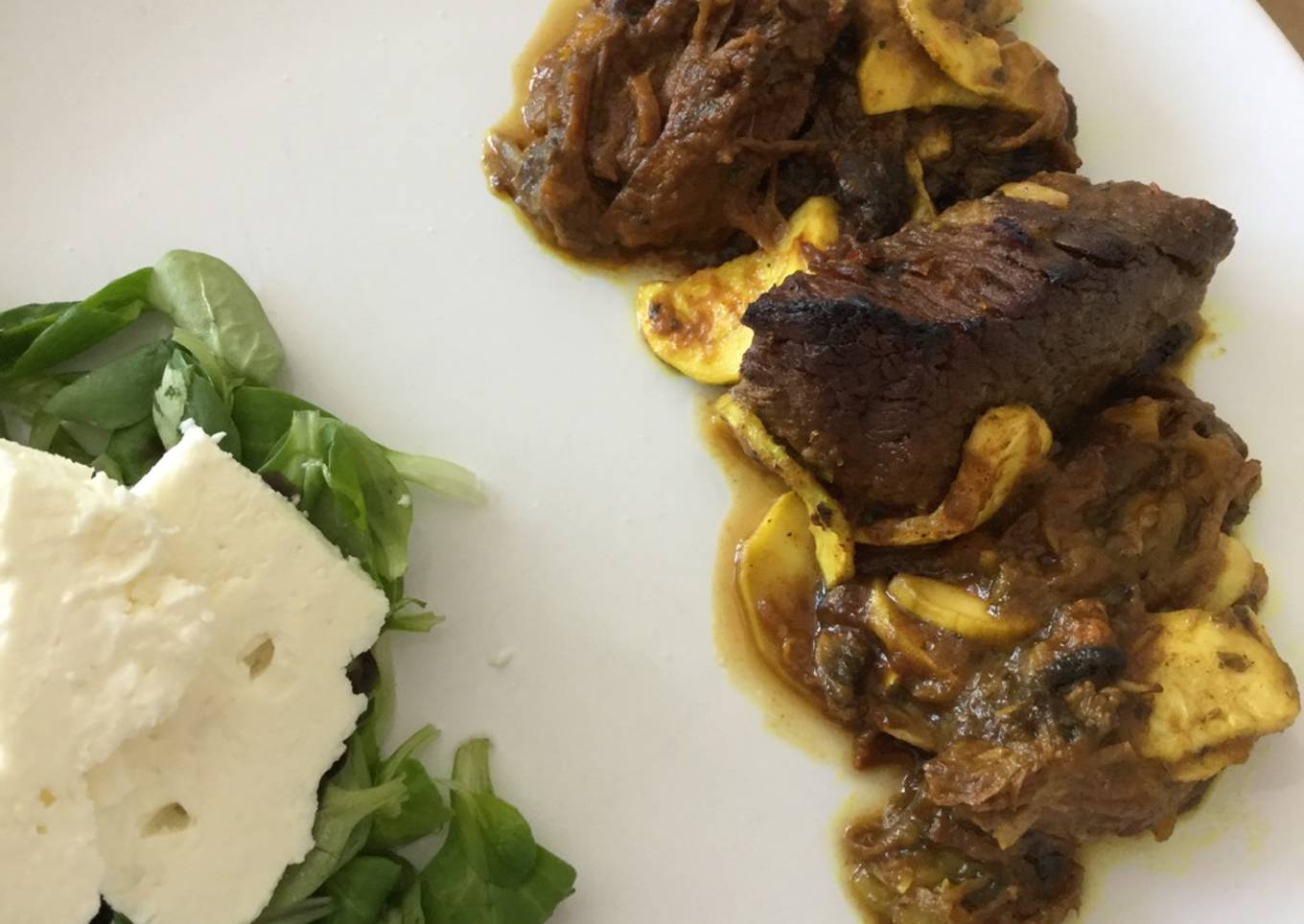 Pork zucchini & valerian salad with greek feta