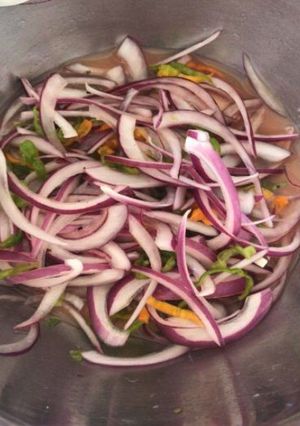 A picture of Pickled Red Onions.