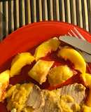 Peceto de cerdo con salsa gravy de duraznos y chardonnay