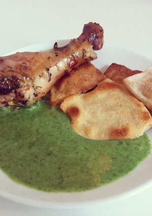 A picture of Baked Herb Chicken with Homemade Tortilla and Cheesy Spinach Dip.