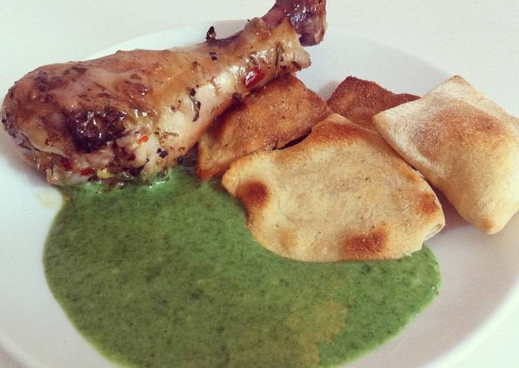Baked Herb Chicken with Homemade Tortilla and Cheesy Spinach Dip