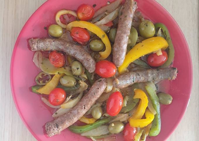 Saucisse aux légumes sautés