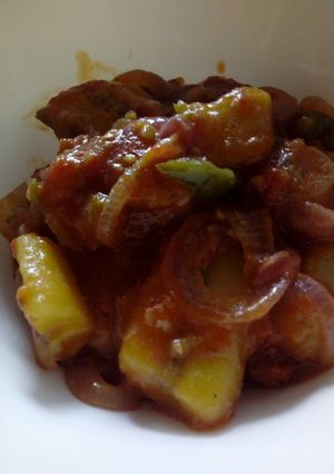 A picture of Spicy green bananas with greenpepper #pepperchallenge.