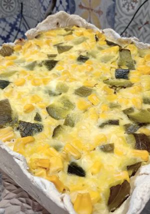 Una foto de Tarta express de zapallitos y choclo 🌽🌽