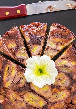 A picture of Gluten-Free Chocolate Fudge Banana Upside Down Cake.