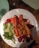 Roasted carrots, parsnips and chorizo
