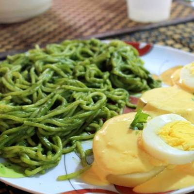 Tallarines verdes con papa a la huancaina Receta de Guillermo Torrejon  Nava- Cookpad