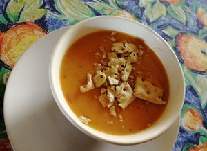 Una foto de Crema de calabaza con coco