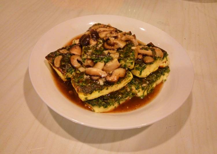Cara Gampang Menyiapkan Egg Tofu Spinach with Mushroom, Enak Banget