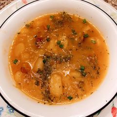 A picture of Potato, Leek, Lentil, Pancetta Soup.