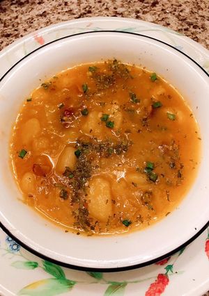 A picture of Potato, Leek, Lentil, Pancetta Soup.
