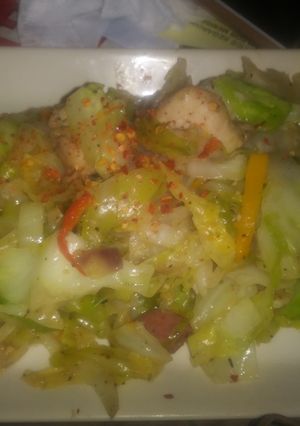 A picture of Anita's Stir-Fried Cabbage With Polish Sausage & Chicken.
