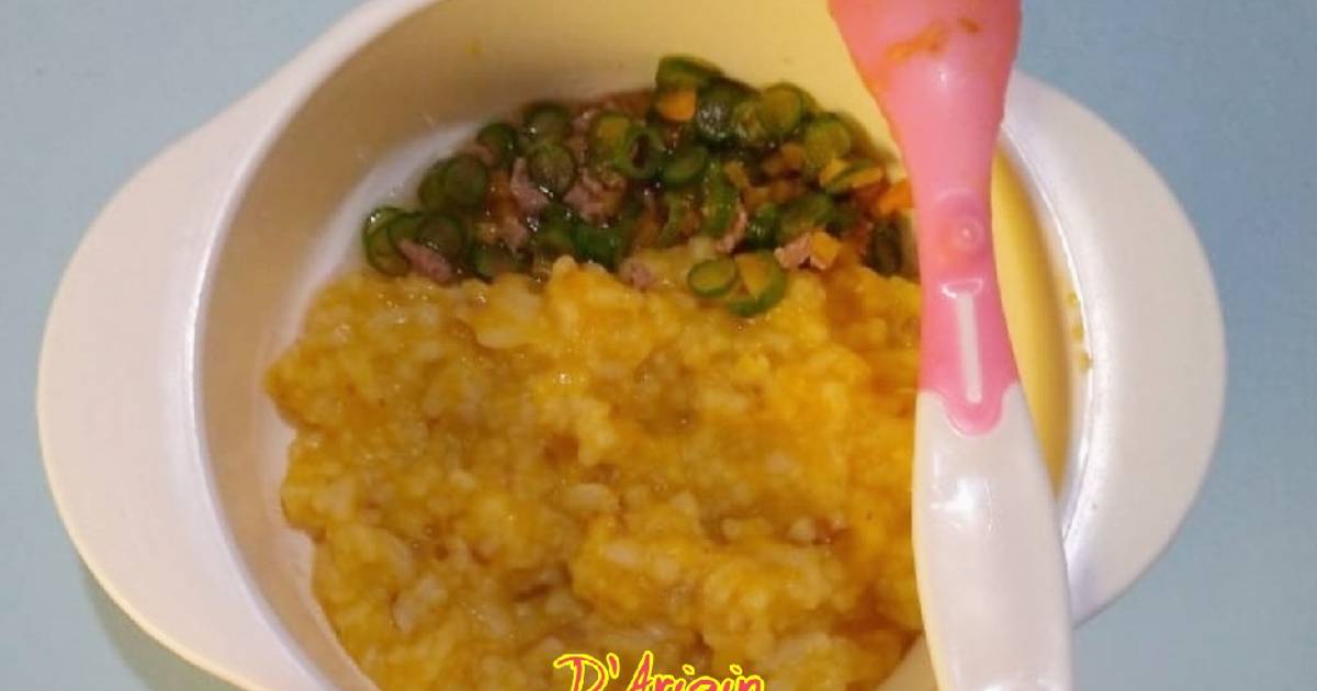 Resep Nasi Kabocha plus sup daging (MPASI 9 bulan) oleh Mama Didi Cookpad